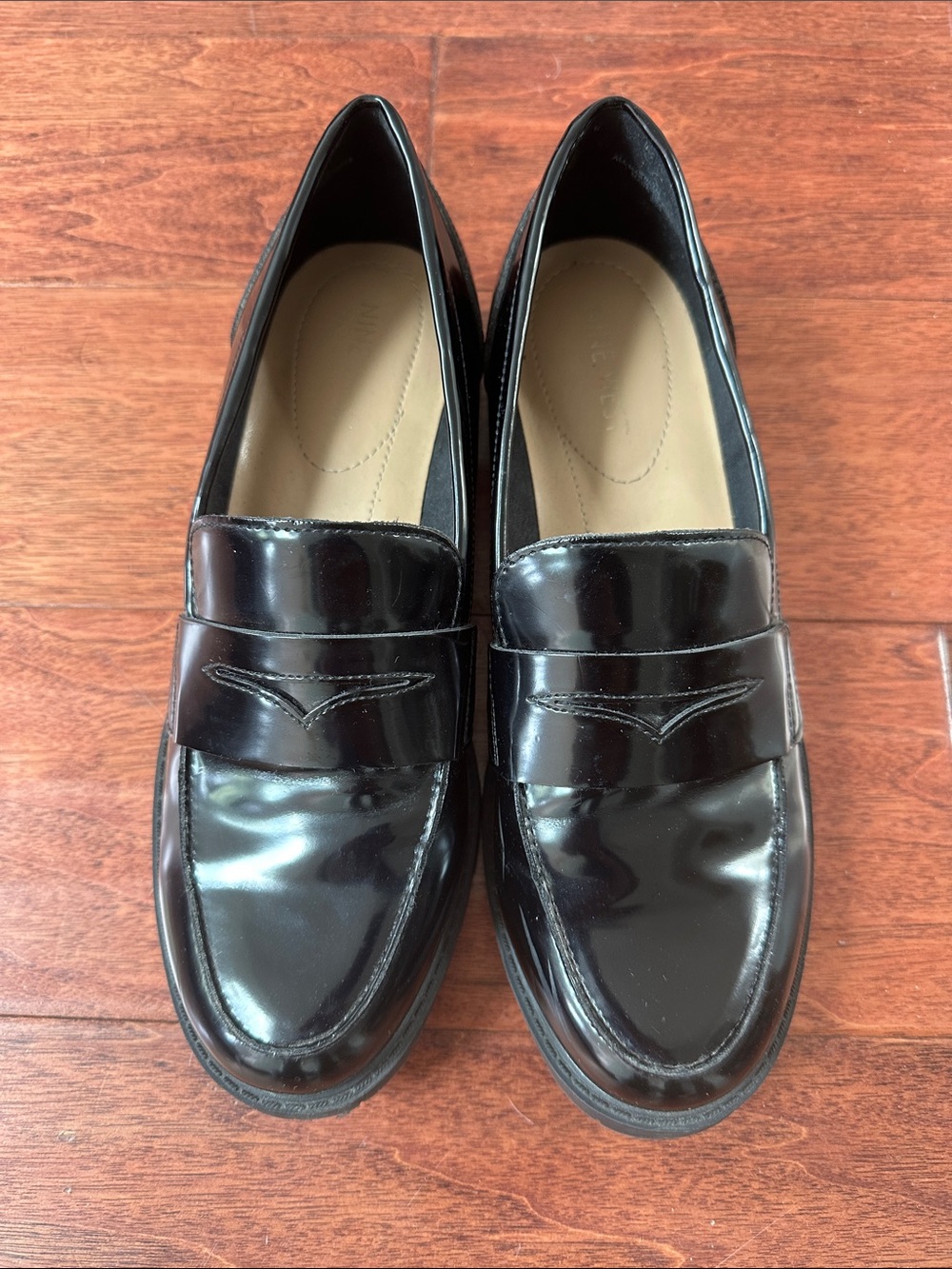 Nine West Black Patent Leather Slip-On Penny Loafers